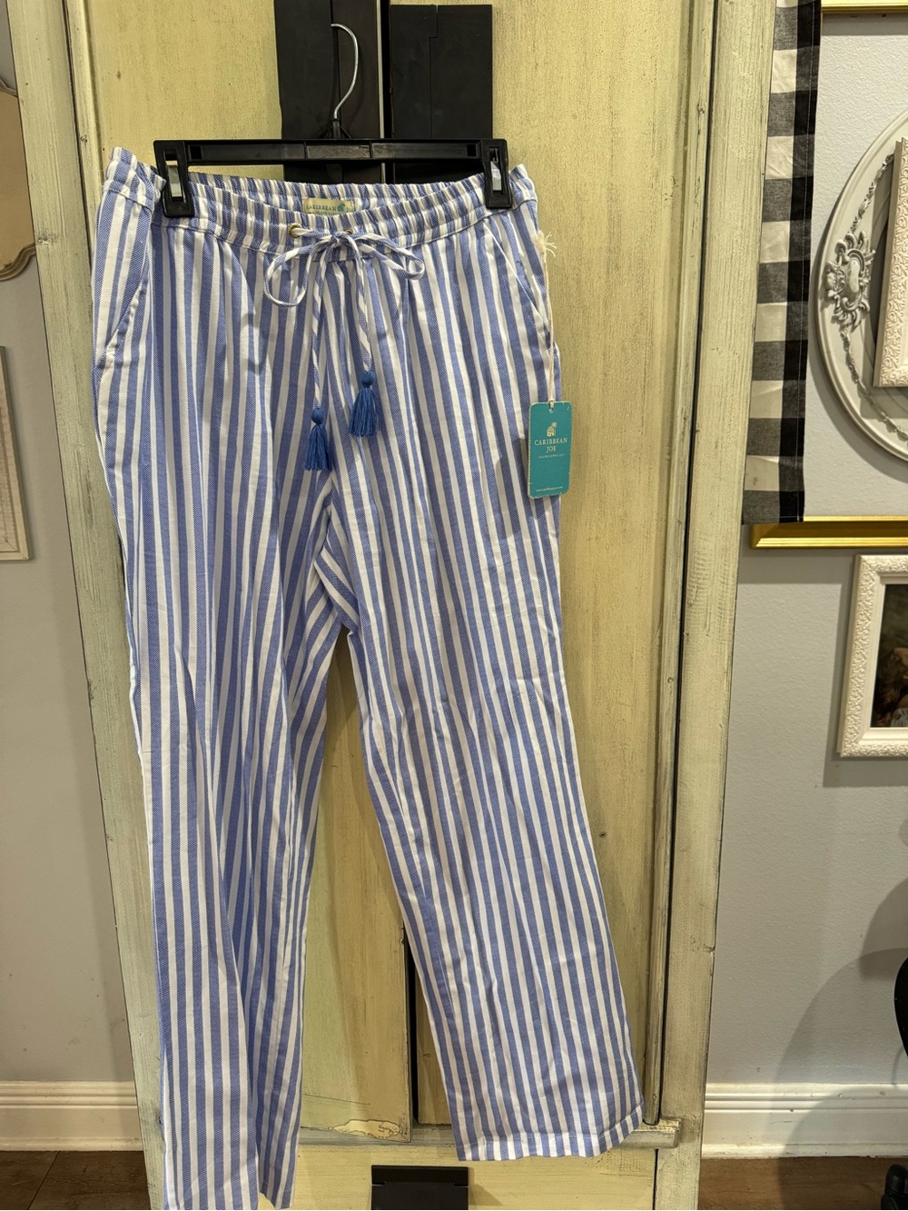 Caribbean Joe Blue & White Striped Straight-Leg Pants